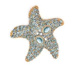 Versace Crystal Embellished Starfish Tresor de la Mer Brooch, blue, Runway ss21